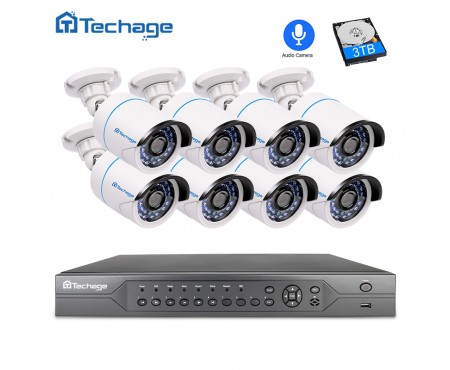 Techage 16CH 2MP 3MP 5MP PoE NVR CCTV Системы (8) 1080 P аудио записывать звук IP Камера P2P ONVI...